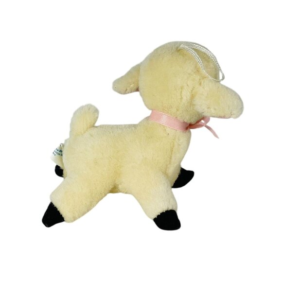 R Dakin Wool Pile Lamb Plush Ornament Sheep With Pink Bow Vintage - Picture 4 of 10